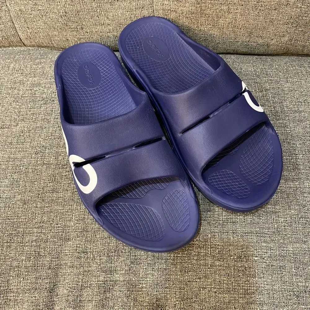 OOFOS Navy Blue Slide Sandals Men Size 11